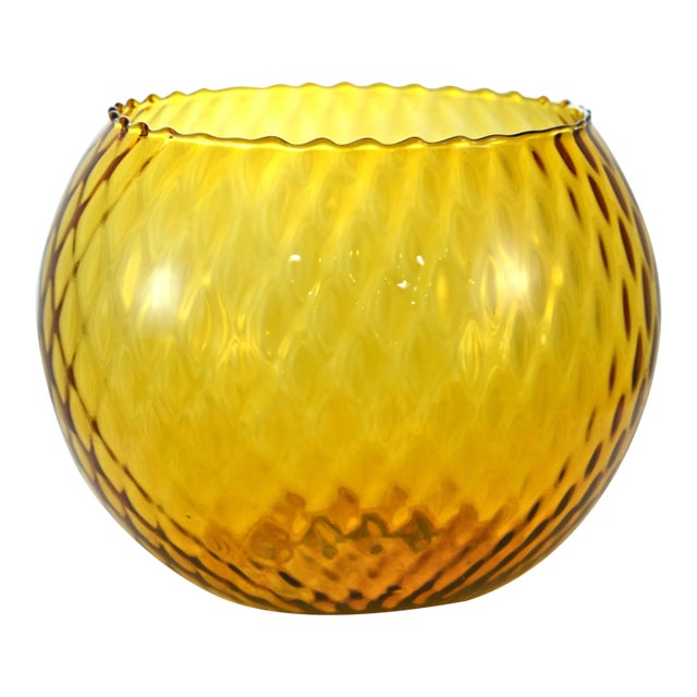 Amber Empoli Mid-Century Modern Optic Glass Ball Vase For Sale