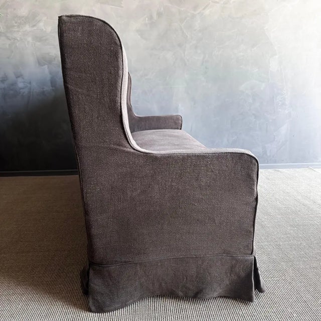 Not Yet Made - Made To Order Slip Covered Settee Bench in Stone Washed Linen For Sale - Image 5 of 7
