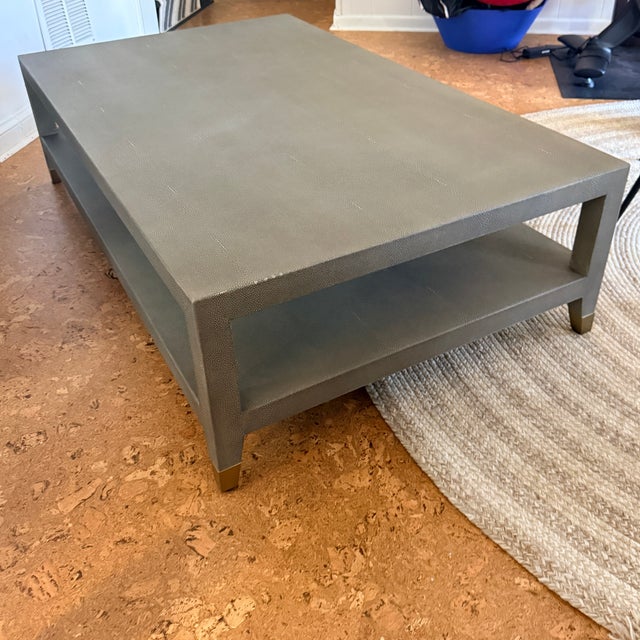 Metal Restoration Hardware Graydon Shagreen Coffee Table With Brass Feet For Sale - Image 7 of 10