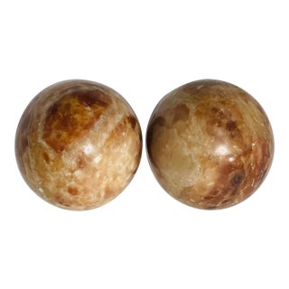 1960s Vintage Hand Carved Italian Alabaster Sphere Bookends - a Pair For Sale