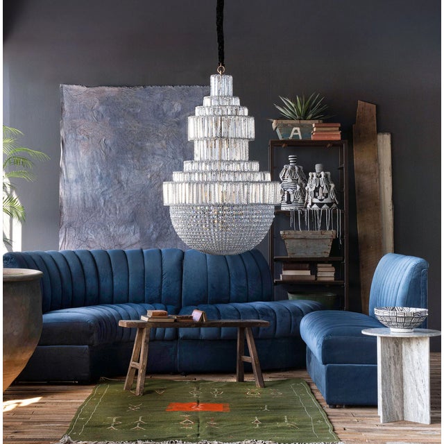 Contemporary Matthew Izzo Home Estelle Navy Velvet Curved Banquette Sofa For Sale - Image 3 of 6