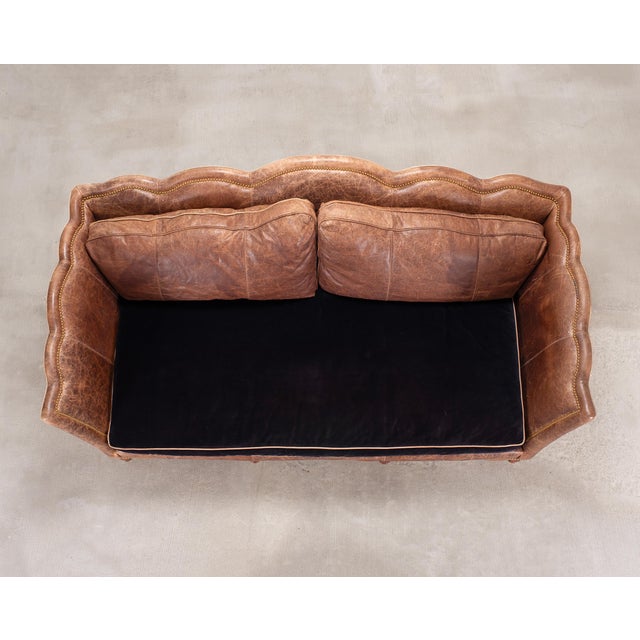 Ralph Lauren Country English Style Distressed Leather and Walnut Sofa For Sale - Image 4 of 18
