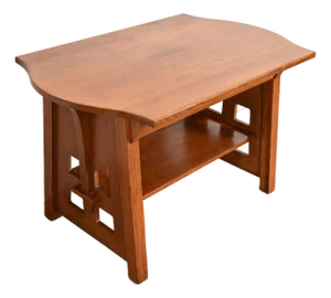 Limbert Antique Mission Oak Arts & Crafts Turtle-Top Cutout Desk or Library Table, Circa 1910