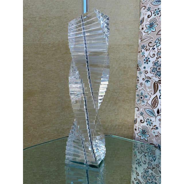 1970s Stacked Lucite Blocks Spiral Floor Lamp in the Karl Springer. Style. Circa 1970s For Sale - Image 5 of 13
