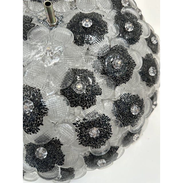 Contemporary Contemporary Clear and Black Flowers Murano Glass Flush Mount For Sale - Image 3 of 6