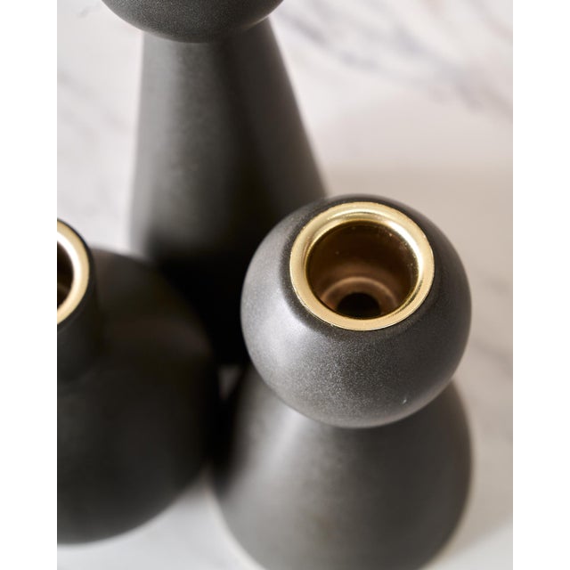 Trio of "Almost Black" Matte Ceramic Taper Candle Holders "Bella," "Bobby," and "Beau" by Lostine For Sale - Image 10 of 12