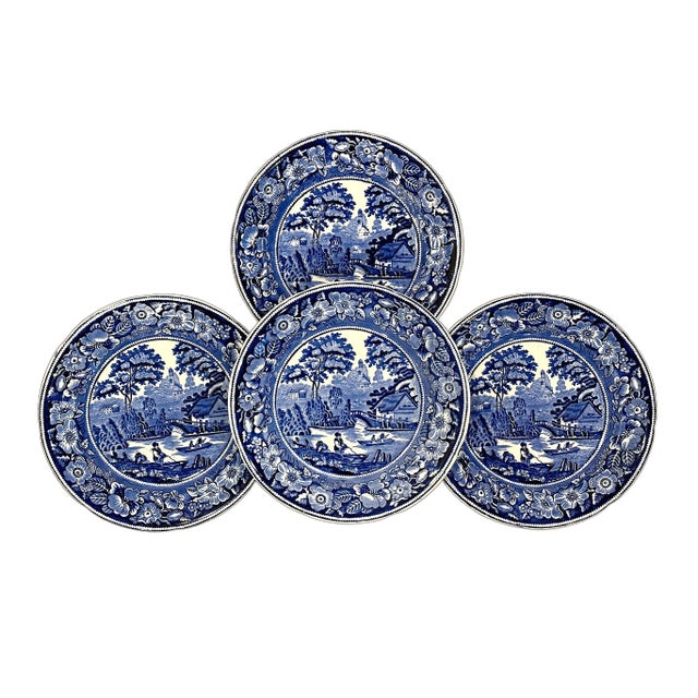 English 1890's Antique George Jones Flow Blue Dinner Plates - Set of 4 For Sale - Image 3 of 4
