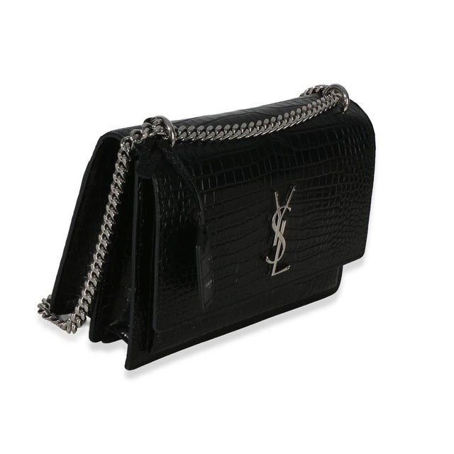 Contemporary Black Croc Embossed Calfskin Medium Monogram Sunset Bag For Sale - Image 3 of 9