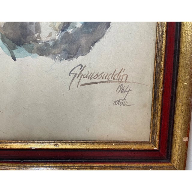 Realism 1960s Rare Ustad Ghaussuddin Afganistan Blind Man Watercolor Portrait Painting For Sale - Image 3 of 12