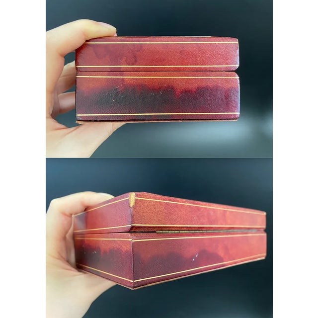 Antique Italian Leather Trinket Box With Handpainted Pheasants Tile Top For Sale - Image 11 of 13