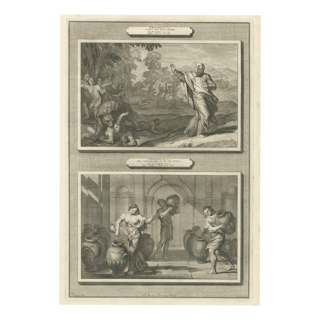 Pieter Mortier, Elisha and the Bears and the Widow's Oil, Pieter 1700, Engraving For Sale