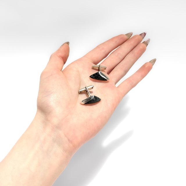 Mid-Century Modern Signed Mexican Space Age Azurmalachite H. Arriaca Sterling Silver Cufflinks For Sale - Image 3 of 11