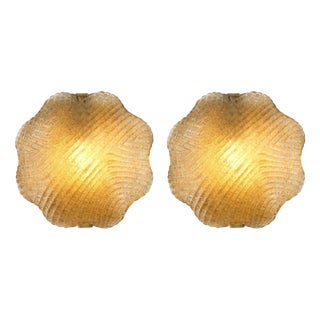 Vintage Wall Lamps in Brass and Textured Glass, Set of 2 For Sale