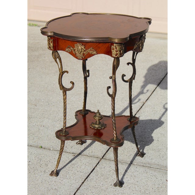 Mid 20th Century French Louis XV Revival Style Parquetry & Gilt Metal Accent Table, Mid 20th Century For Sale - Image 5 of 15