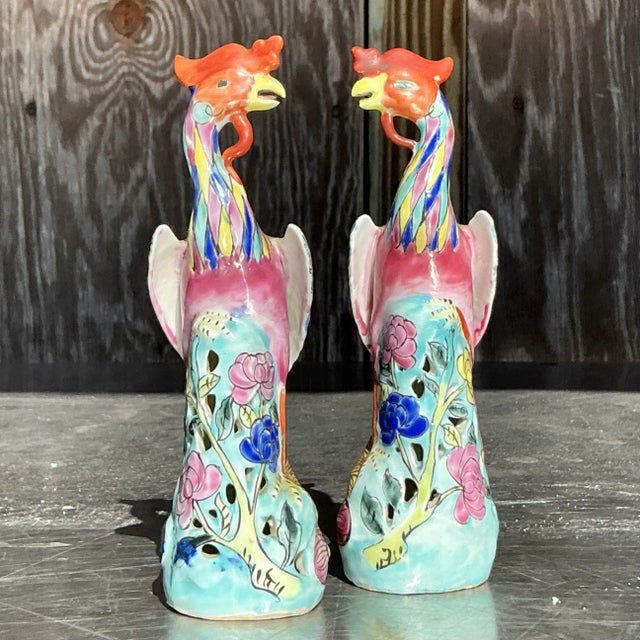 Vintage Asian Chinese Porcelain Phoenix Figures - a Pair