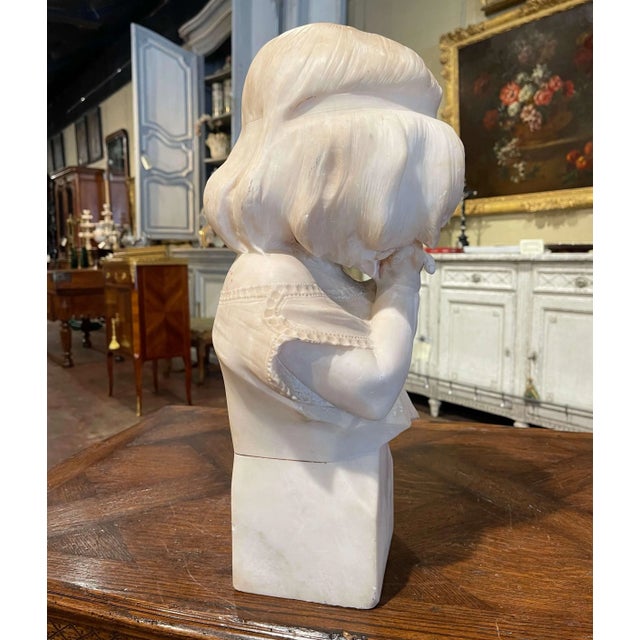 Late 19th Century 19th Century French Carved Two-Tone White Marble Bust of Young Beauty For Sale - Image 5 of 8