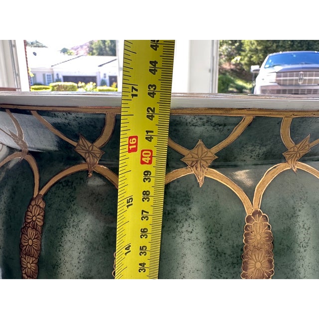 Green Vintage Oriental Accent Hand-Painted Asian Fishbowl Cachepot With Carved Hardwood Stand For Sale - Image 8 of 15