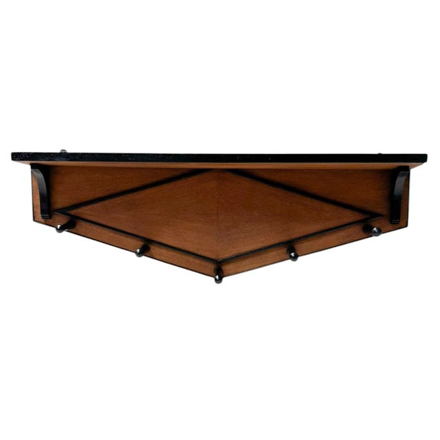 Stunning and elegant Art Deco Amsterdamse School wall coat rack. Striking Dutch design from the 1920s. Solid oak and...