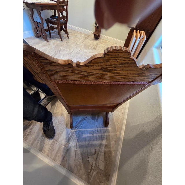 Antique Late Victorian Quarter Sawn Oak Platform Rocker – Tufted Rust Velvet Accent Rocking Chair For Sale In Las Vegas - Image 6 of 10