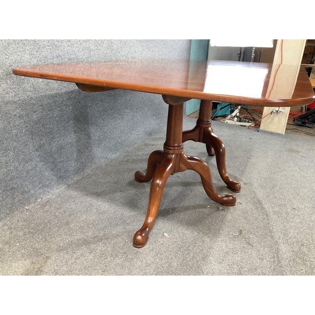 Brown 1970s Henkel Harris Solid Wild Black Cherry Double Pedestal Dining Table - 3 Leaves For Sale - Image 8 of 12