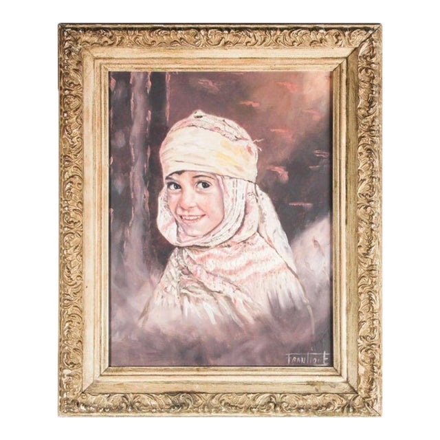 Vintage Oil on Canvas a Portrait Painting of a Young Girl For Sale