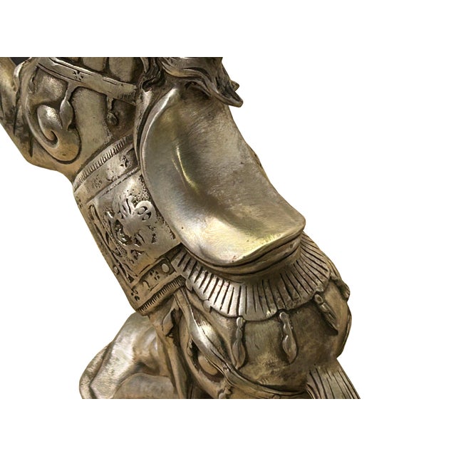 Chinese Silver Pewter Color Mid Rearing Horse Metal Figure For Sale - Image 9 of 12