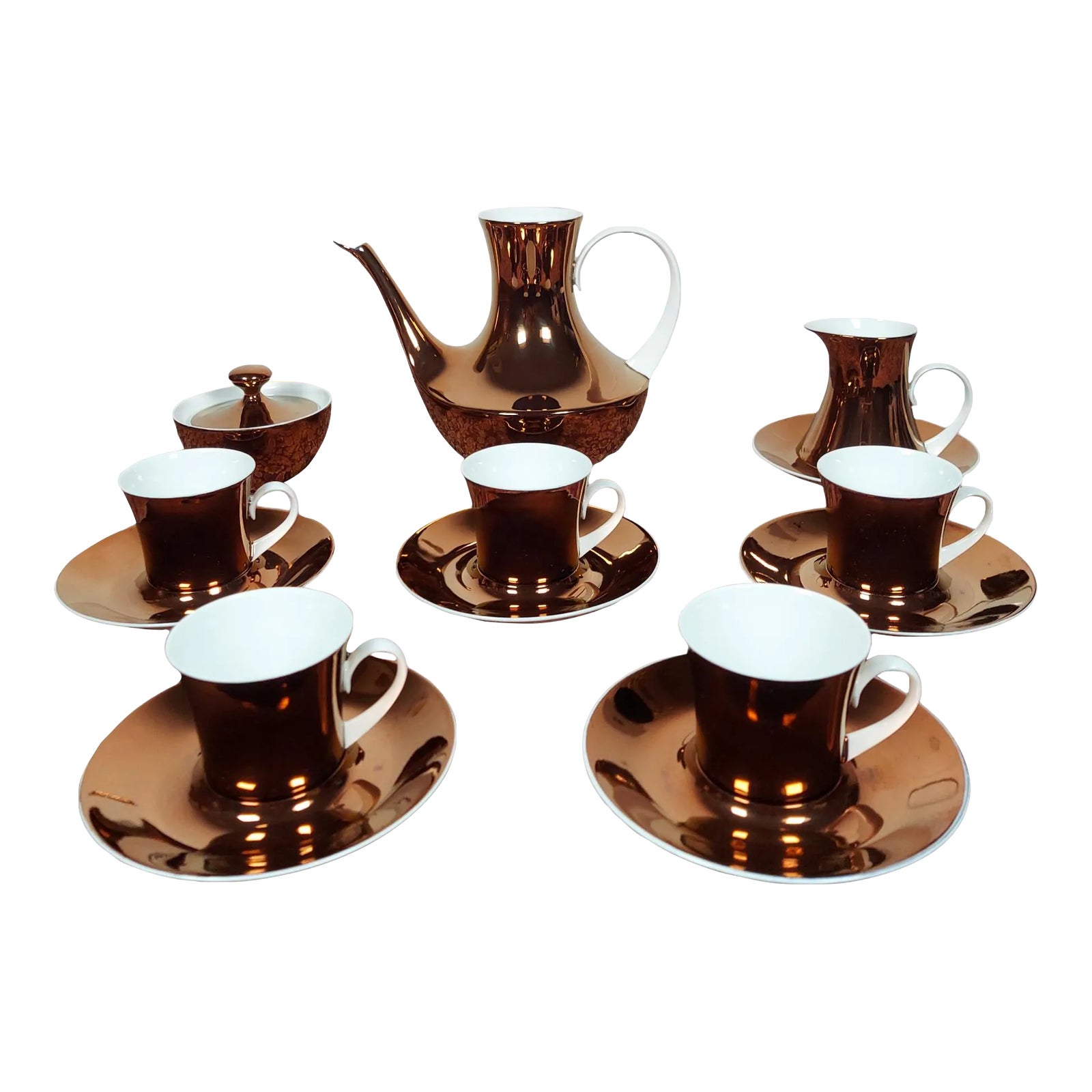 『発見うー特価』　スペイン王室　BIDASOA スープカップ&ソーサー 3組 Vintage 1960s Block Bidasoa Spain Copper Lusterware Porcelain