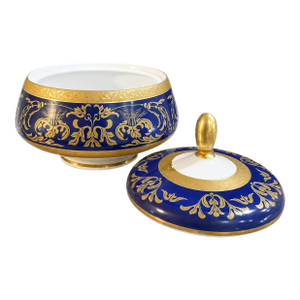 Rudolf Wächter Bavarian Cobalt Covered Dish With Hand Decorated Gold Gilt – German Porcelain - Grandmillennial, Palm Beach & Traditional - See Pics!