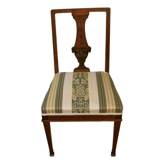 1900s Antique English Mahogany Hand Painted Side Chair For Sale