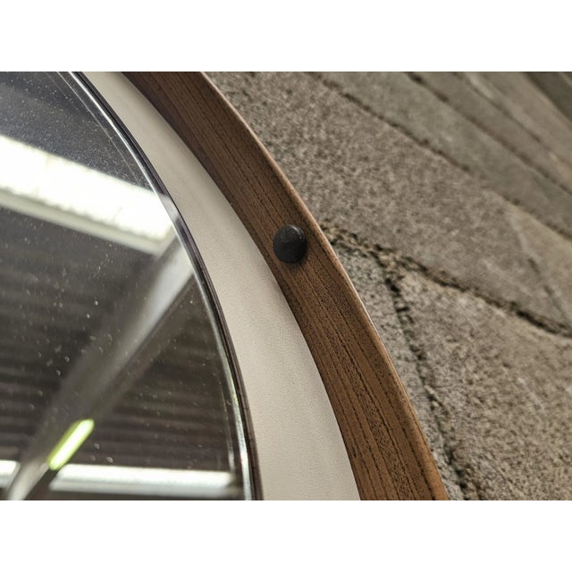 Textile Vintage Round Wall Mirror in PVC and Eco-Leather, 1970 For Sale - Image 7 of 11