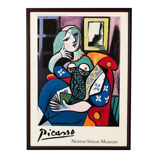 Vintage Framed Pablo Picasso “Woman with Book” Norton Simon Museum Exhibition Poster For Sale