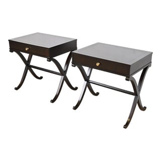 Barbara Barry for Baker Furniture Modern Regency Dark Mahogany Bedside Tables, Newly Refinished For Sale