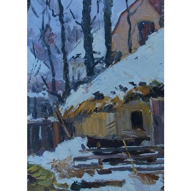 Vintage Winter Landscape Painting, Impressionism, Ukrainian Art on Cardboard 50-35 For Sale - Image 4 of 6