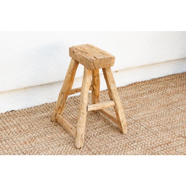 Farmhouse Country Style Vineyard Wood Stool For Sale - Image 3 of 6