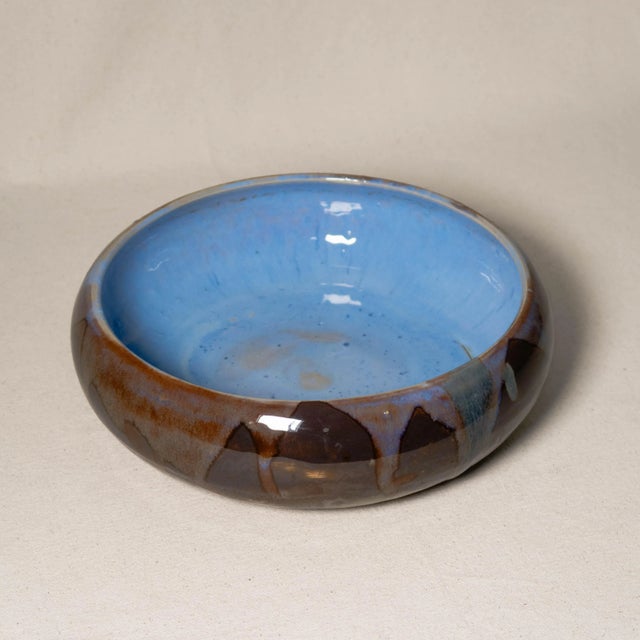 Ceramic Handmade Studio Ceramic Drippy Blue and Brown Glazed Bowl For Sale - Image 7 of 12