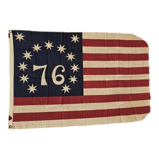 Vintage Bennington 76 Flag Bicentennial Americana Patriotic Folk Art Banner 36 X 24 For Sale
