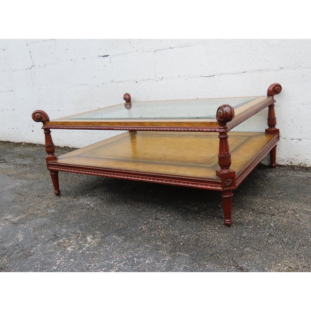 Maitland Smith Glass Top and Leather Cocktail Coffee Table 6333 For Sale - Image 12 of 15