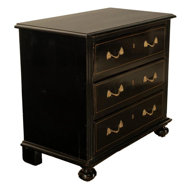 Traditional Antique Early 19th C Regency Ebonized Japanned Lacquered Pine Chest Drawers 1820 For Sale - Image 3 of 12