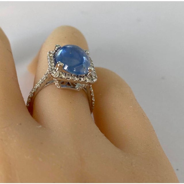 Modern Gia Certified No Heat Sapphire 6.46 Carat Diamond 0.75 Carat White Gold Ring 5.5 For Sale - Image 3 of 8