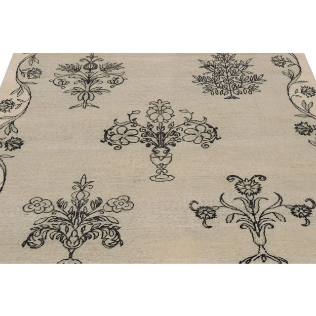 Rug & Kilim Rug & Kilim’s Block Print Rug, White and Taupe With Elegant Black Floral Motifs For Sale - Image 4 of 8
