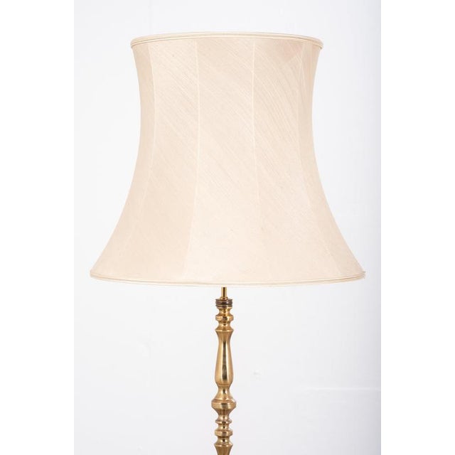 Vintage Danish Brass Floor Lamp with Original Shade, 1960s For Sale - Image 4 of 9