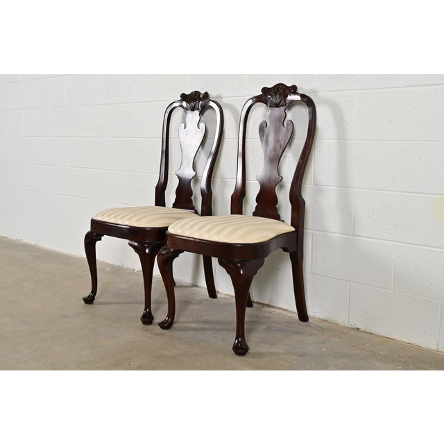 Stickley Stickley Queen Anne Carved Solid Mahogany Side Chairs or Dining Chairs, Pair For Sale - Image 4 of 13