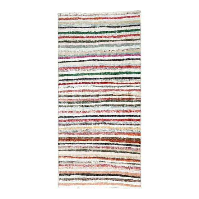 Vintage Turkish Oushak Handmade Cotton Pink Wool Kilim Runner Rug For Sale