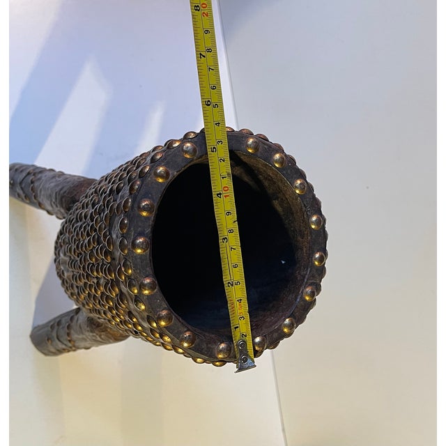 Brown Large Vintage African Wooden Mortar and Pestle with Brass Rivets, 1970s, Set of 2 For Sale - Image 8 of 10