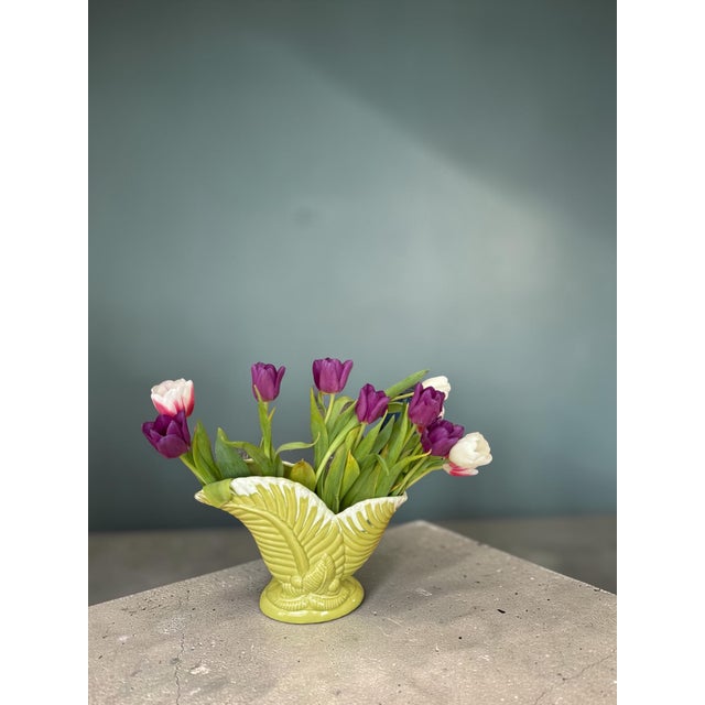 Light Green Vintage Mid-Century Modern Drip Glaze Ceramic Leaf Green Vase For Sale - Image 8 of 13