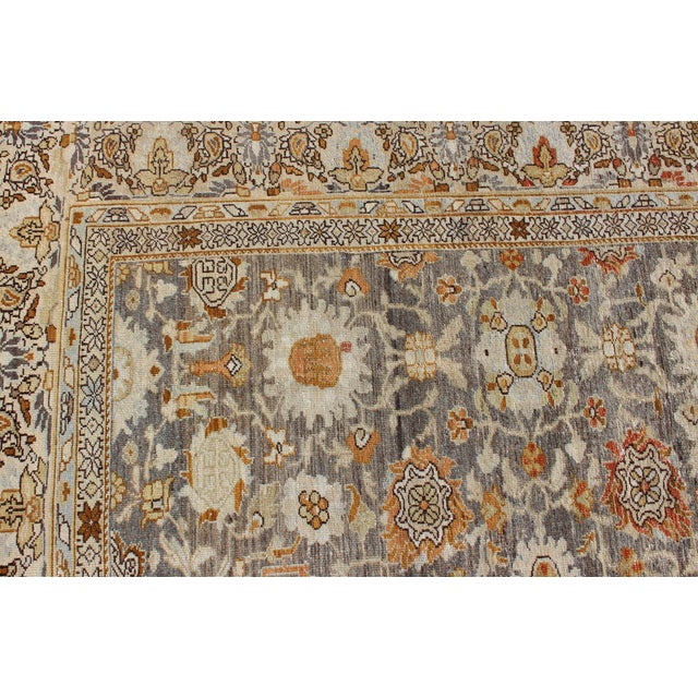 Large All-Over Gray and Orange Persian Malayer Rug With All-Over Floral Design 10'2 X 13'6 For Sale - Image 9 of 13