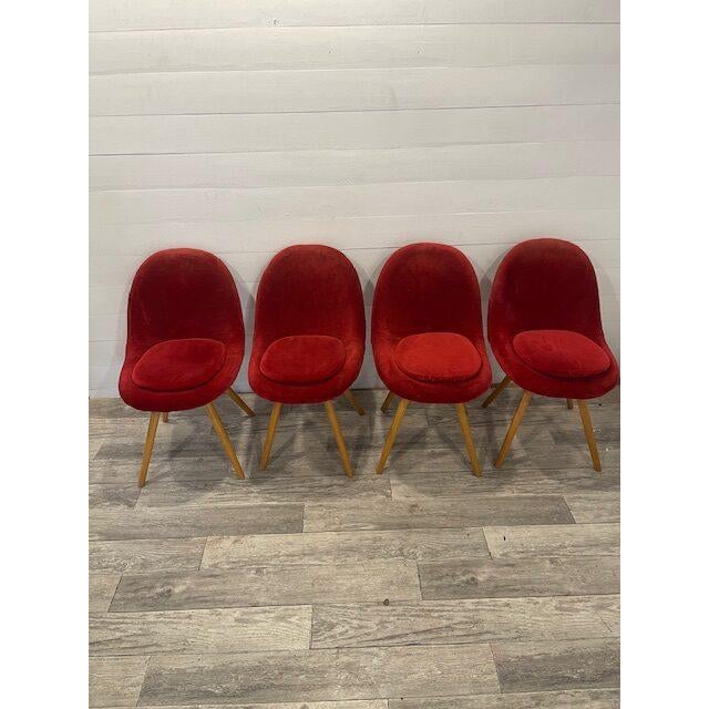 Original 4 lollypop dining chairs by navratil for vertex, 1960 rare dining chairs in very good condition red upholstery...