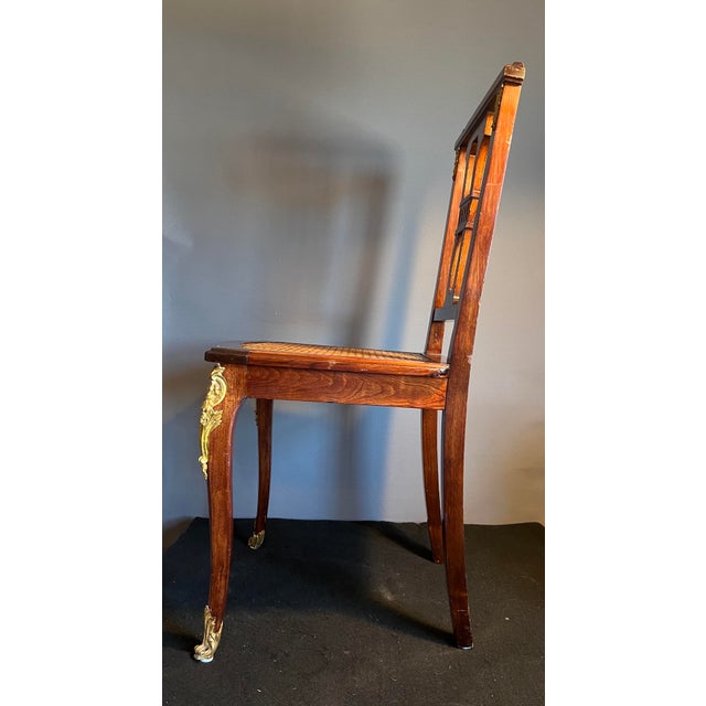 19th Century French Inlayed & Gilt Bronze Caned Single Accent Chair For Sale - Image 4 of 12
