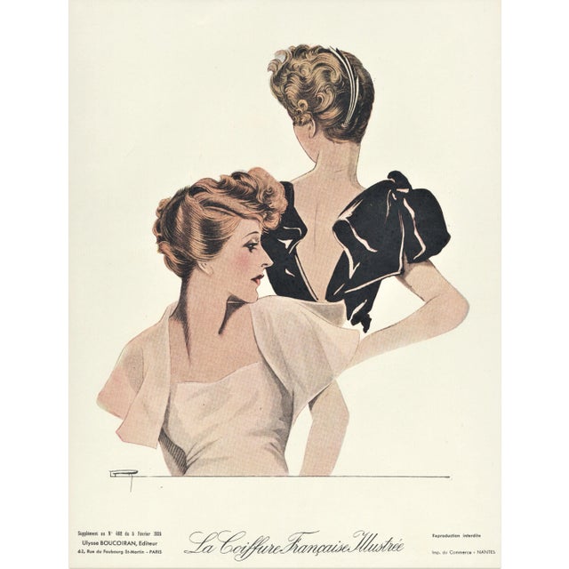 1935 French Art Deco Coiffure Hair Design Lithograph For Sale