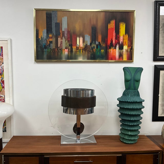 1970s Pierre Cardin Chrome, Brass and Lucite Table Lamp, Mid-Century Modern For Sale - Image 16 of 17